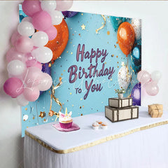Lofaris Vibrant Balloons and Gold Confetti Light Blue Happy Birthday to You Backdrop Festive Party Decor