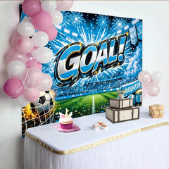 Lofaris Vibrant Blue Football Stadium Backdrop with Goal Celebration and Fireworks Argentina Soccer Theme for Party Photography