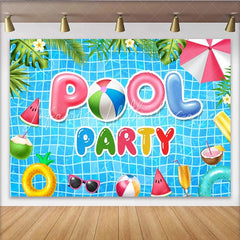 Lofaris Vibrant Blue Pool Party Birthday Backdrop with Summer Inflatables Fun Celebration Background for Kids and Adults Photoshoot