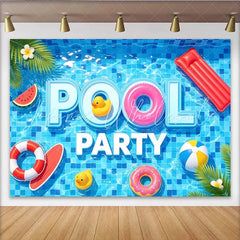 Lofaris Vibrant Blue Pool Party Photography Backdrop with Summer Floats and Palm Leaves Fun Water Background for Event Photoshoot