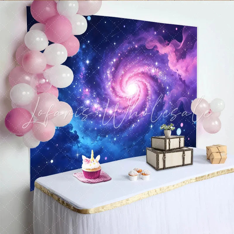 Lofaris Vibrant Blue Purple Galaxy Photography Backdrop Starry Cosmic Background for Studio Photoshoot and Party Decor