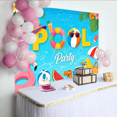 Lofaris Vibrant Blue Summer Pool Party Backdrop with Flamingo Tropical Festive Background for Photoshoot and Decor.
