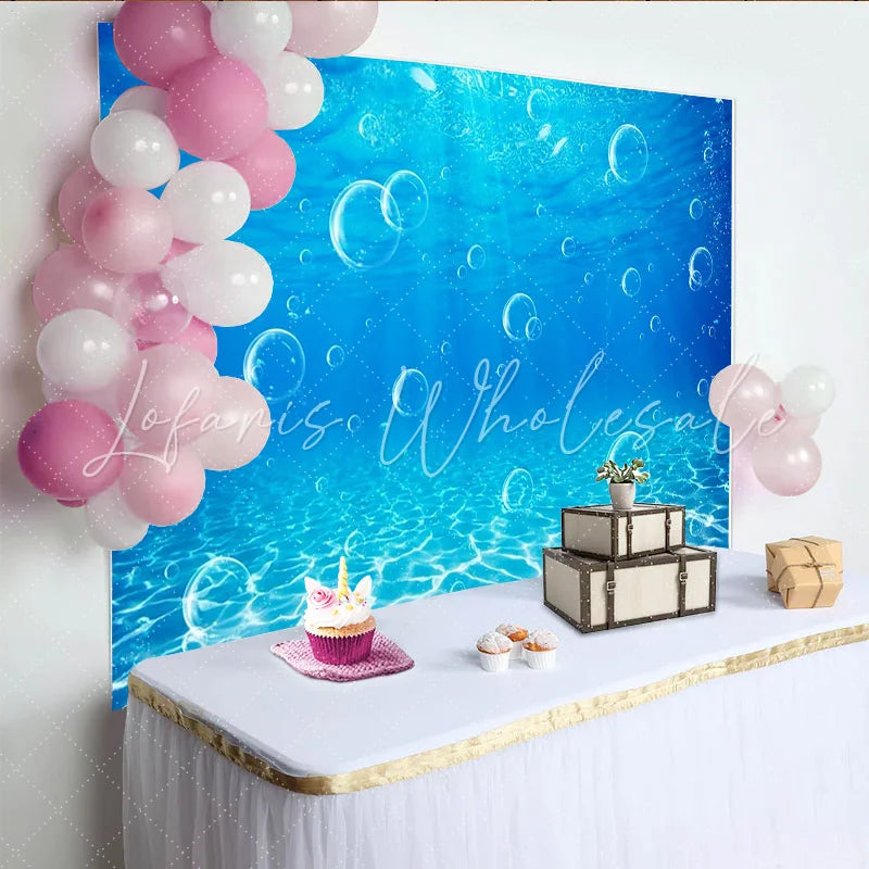 Lofaris Vibrant Blue Underwater Photography Backdrop with Bubbles Ocean Theme Background for Studio Photoshoot and Party Decor