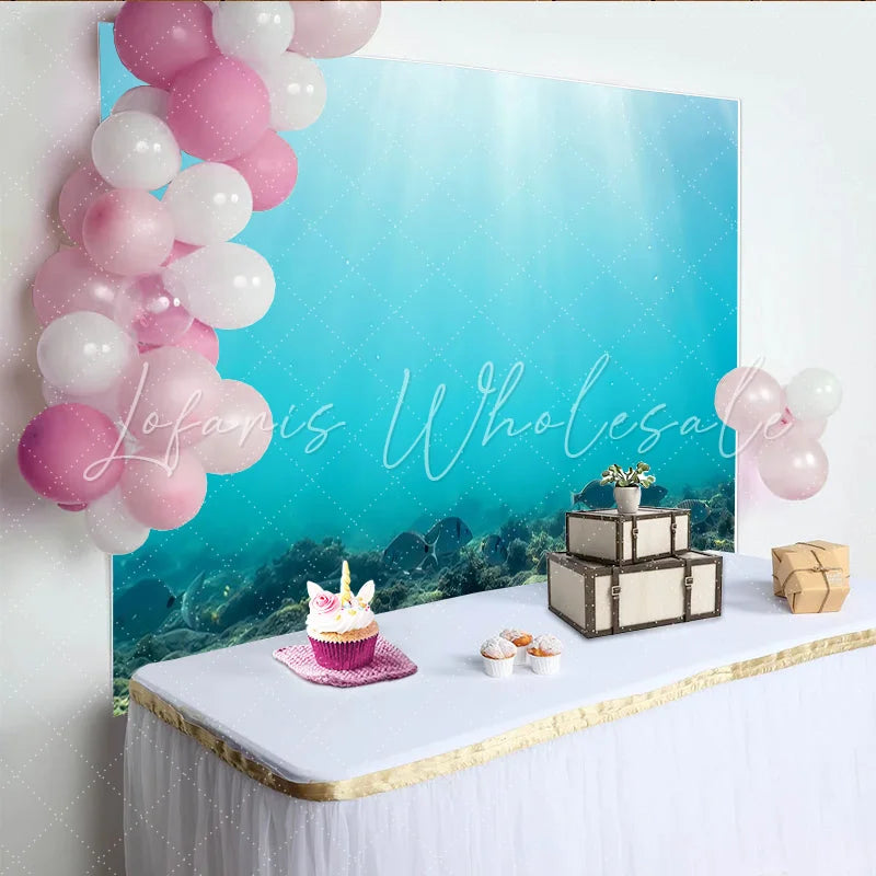 Lofaris Vibrant Blue Underwater Photography Backdrop with Sunlight Rays and Ocean Fish Realistic Sea Floor Background for Studio Photoshoot