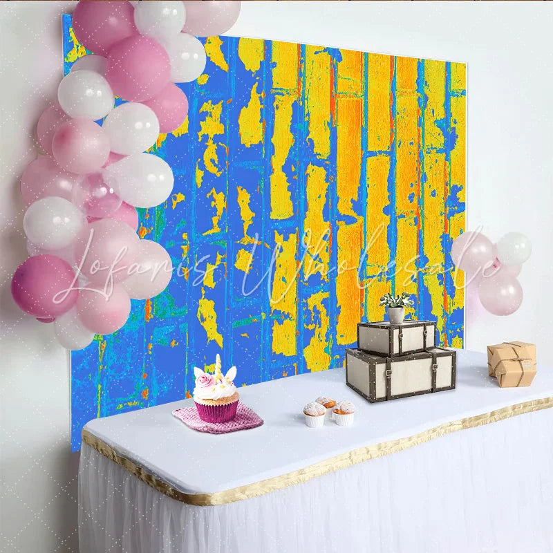 Lofaris Vibrant Blue Yellow Brick Backdrop Abstract Painted Wall Photography Background Creative Portrait Prop
