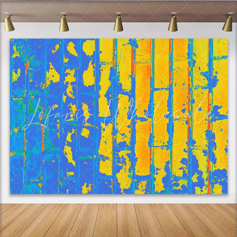 Lofaris Vibrant Blue Yellow Brick Backdrop Abstract Painted Wall Photography Background Creative Portrait Prop