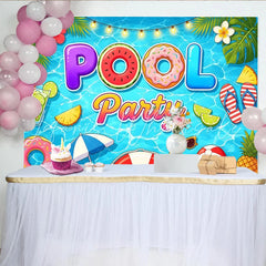 Lofaris Vibrant Cartoon Pool Party Backdrop with Summer Elements Fun Photography Background for Kids and Adults