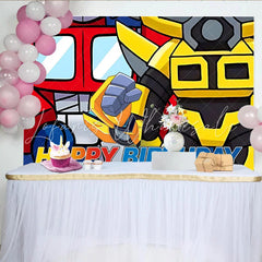 Lofaris Vibrant Cartoon Robot Birthday Backdrop with Happy Birthday Text Colorful Party Background for Kids Photoshoot and Decoration