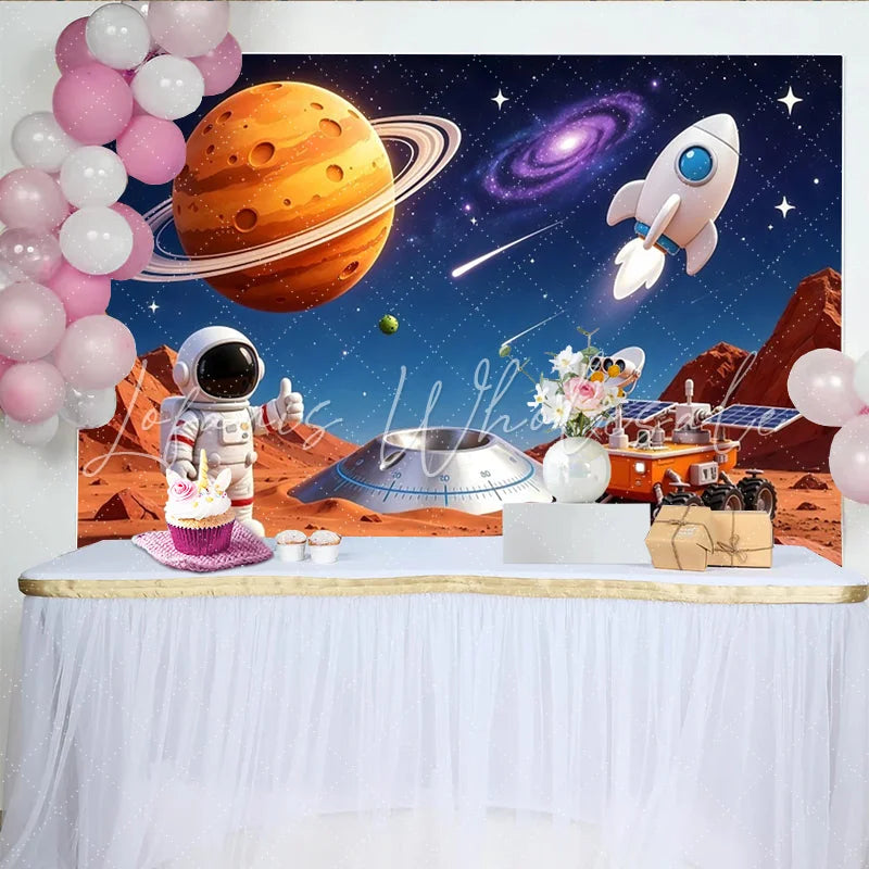 Lofaris Vibrant Cartoon Space Photography Backdrop with Astronaut and Planets Colorful Studio Background for Kids Party Decor