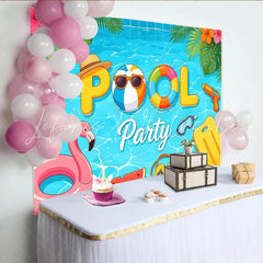 Lofaris Vibrant Cartoon Summer Pool Party Photography Backdrop Featuring Tropical Leaves and Fun Floats for Studio Photoshoot.