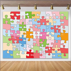 Lofaris Vibrant Colorful Puzzle Piece Photography Backdrop for Kids Abstract Pattern Studio Background for Creative Photoshoot and Party
