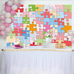 Lofaris Vibrant Colorful Puzzle Piece Photography Backdrop for Kids Abstract Pattern Studio Background for Creative Photoshoot and Party