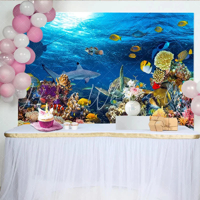 Lofaris Vibrant Coral Reef Underwater Ocean Photography Backdrop with Marine Life Sea Life Background for Photoshoot and Party Decor