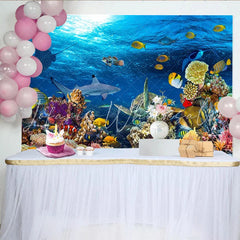 Lofaris Vibrant Coral Reef Underwater Ocean Photography Backdrop with Marine Life Sea Life Background for Photoshoot and Party Decor