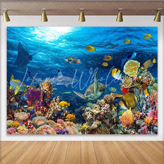 Lofaris Vibrant Coral Reef Underwater Ocean Photography Backdrop with Marine Life Sea Life Background for Photoshoot and Party Decor