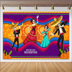 Lofaris Vibrant Day of the Dead Backdrop with Dancing Skeletons and Mariachi Music Festive Mexican Fiesta Background for Holiday Party