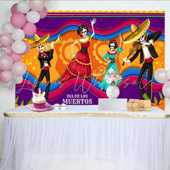 Lofaris Vibrant Day of the Dead Backdrop with Dancing Skeletons and Mariachi Music Festive Mexican Fiesta Background for Holiday Party
