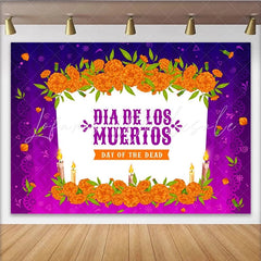 Lofaris Vibrant Day of the Dead Backdrop with Marigold Flowers and Candles for Mexican Fiesta Party Decor and Photography