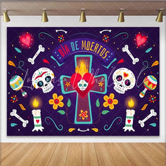 Lofaris Vibrant Day of the Dead Backdrop with Sugar Skulls and Maracas Colorful Mexican Fiesta Background for Cultural Celebration