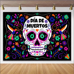 Lofaris Vibrant Day of the Dead Sugar Skull Backdrop Colorful Mexican Fiesta Party Decor for Photography