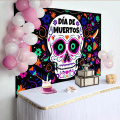 Lofaris Vibrant Day of the Dead Sugar Skull Backdrop Colorful Mexican Fiesta Party Decor for Photography