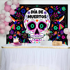 Lofaris Vibrant Day of the Dead Sugar Skull Backdrop Colorful Mexican Fiesta Party Decor for Photography