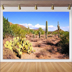 Lofaris Vibrant Desert Photography Backdrop with Saguaro Cacti and Blue Sky Natural Landscape Background for Western Theme Photoshoot