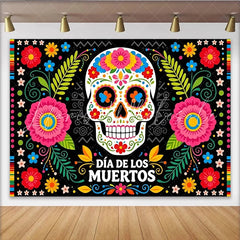 Lofaris Vibrant Dia de los Muertos Backdrop with Colorful Sugar Skull and Floral Patterns Festive Mexican Holiday Background for Celebration