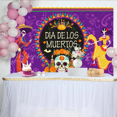 Lofaris Vibrant Dia de los Muertos Backdrop with Skeletons and Sugar Skull Mexican Day of the Dead Photography Background for Celebration