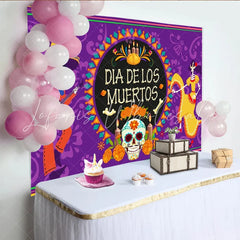 Lofaris Vibrant Dia de los Muertos Backdrop with Skeletons and Sugar Skull Mexican Day of the Dead Photography Background for Celebration