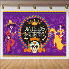Lofaris Vibrant Dia de los Muertos Backdrop with Skeletons and Sugar Skull Mexican Day of the Dead Photography Background for Celebration