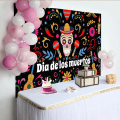 Lofaris Vibrant Dia de los Muertos Backdrop with Sugar Skull and Sombrero Colorful Mexican Fiesta Background for Celebration