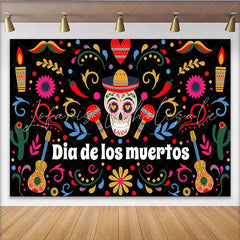 Lofaris Vibrant Dia de los Muertos Backdrop with Sugar Skull and Sombrero Colorful Mexican Fiesta Background for Celebration