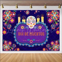Lofaris Vibrant Dia de Muertos Backdrop with Sugar Skull and Candles Colorful Floral Background for Mexican Fiesta Celebration