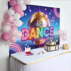 Lofaris Vibrant Disco Ball Dance Backdrop with Neon Lights Glitter Musical Notes Party Background for Event Photography