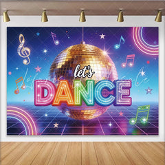 Lofaris Vibrant Disco Ball Dance Backdrop with Neon Lights Glitter Musical Notes Party Background for Event Photography