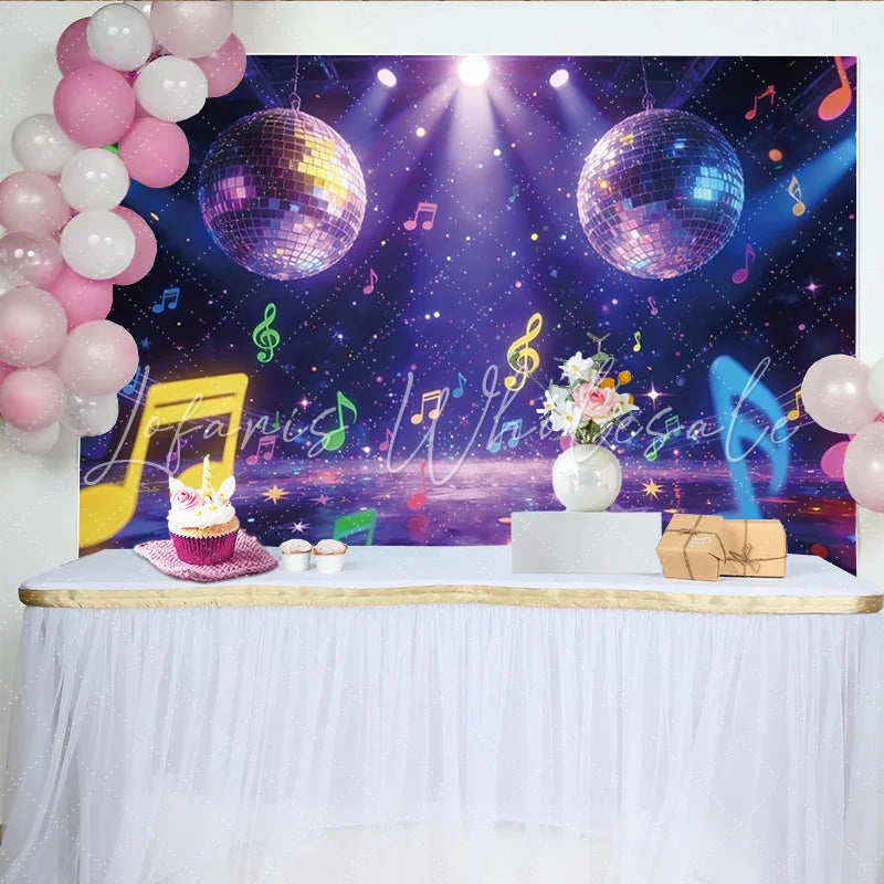 Lofaris Vibrant Disco Music Party Photography Backdrop Colorful Notes and Stars Glittering Studio Background for Festive Celebration