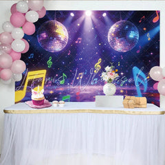 Lofaris Vibrant Disco Music Party Photography Backdrop Colorful Notes and Stars Glittering Studio Background for Festive Celebration