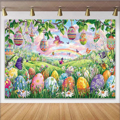 Lofaris Vibrant Easter Backdrop with Colorful Eggs and Butterflies Beautiful Photography Background for Spring Parties and Photoshoots