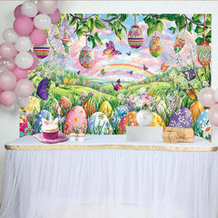 Lofaris Vibrant Easter Backdrop with Colorful Eggs and Butterflies Beautiful Photography Background for Spring Parties and Photoshoots
