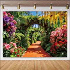 Lofaris Vibrant Floral Garden Photography Backdrop with Archway Beautiful Nature Background for Studio Photoshoots