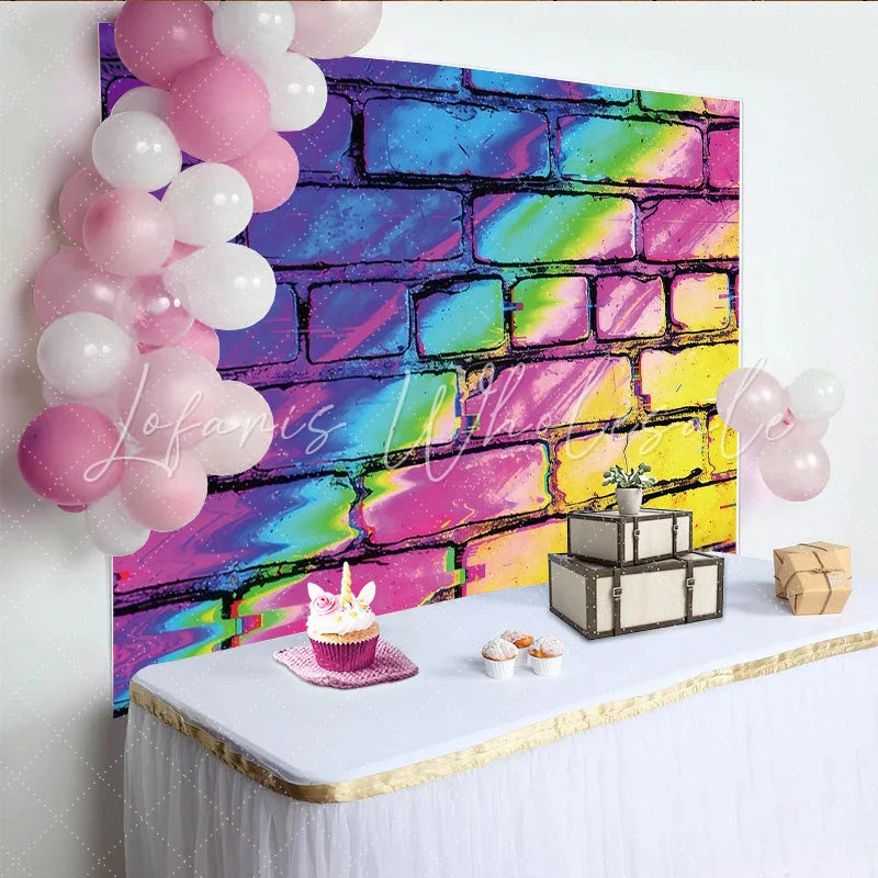 Lofaris Vibrant Glitch Abstract Brick Photography Backdrop Colorful Wall Background for Studio Photoshoot and Party Decor