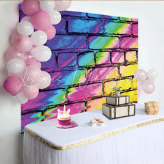 Lofaris Vibrant Glitch Abstract Brick Photography Backdrop Colorful Wall Background for Studio Photoshoot and Party Decor