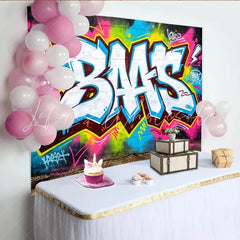 Lofaris Vibrant Graffiti Wall Photography Backdrop with Bold Letters Urban Street Art Background for Photoshoot