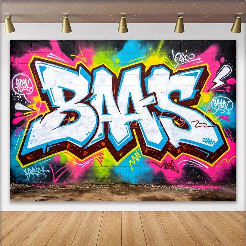 Lofaris Vibrant Graffiti Wall Photography Backdrop with Bold Letters Urban Street Art Background for Photoshoot