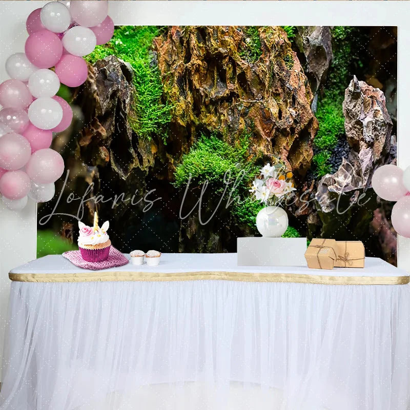 Lofaris Vibrant Green Moss and Textured Rock Natural Scenery Backdrop Organic Photo Background for Professional Studio Photography