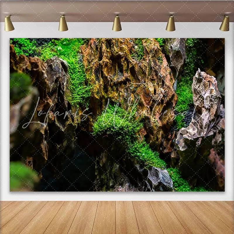 Lofaris Vibrant Green Moss and Textured Rock Natural Scenery Backdrop Organic Photo Background for Professional Studio Photography