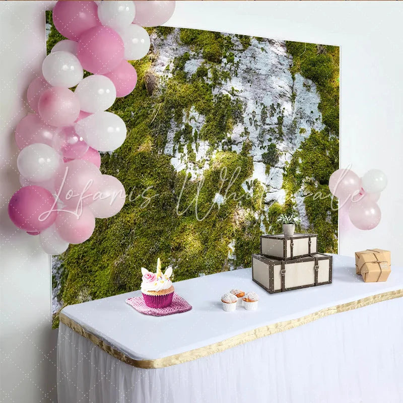 Lofaris Vibrant Green Natural Moss Texture Photography Backdrop Rustic Stone Wall Background for Nature Themed Photoshoot
