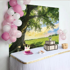 Lofaris Vibrant Green Tree Photography Backdrop with Sunlight and Roots Serene Natural Scenery Background for Outdoor Photoshoot