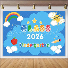 Lofaris Vibrant Kindergarten Class 2026 Party Backdrop Rainbow Sun Apple Pencil for Graduation Decor